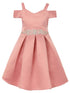 Satin Flower Girl Dress with Cold Shoulder and Pleated Skirt, Sizes 2-14 - SophiasStyle.com